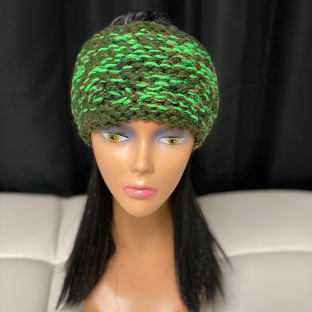 Handmade camouflage and neon green head band